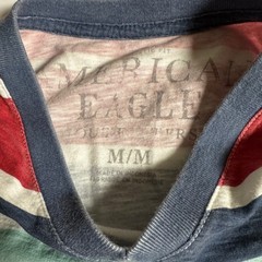 American Eagle Mens V-Neck T-Shirt Bundle 2PK Striped Athletic Fit Blue Multi M