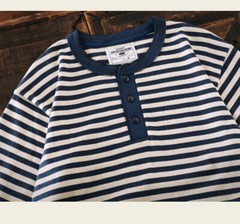 Mens Henry Shirt Sailor Striped Shirt Retro Heavy Cotton Classic Causal T-shirt