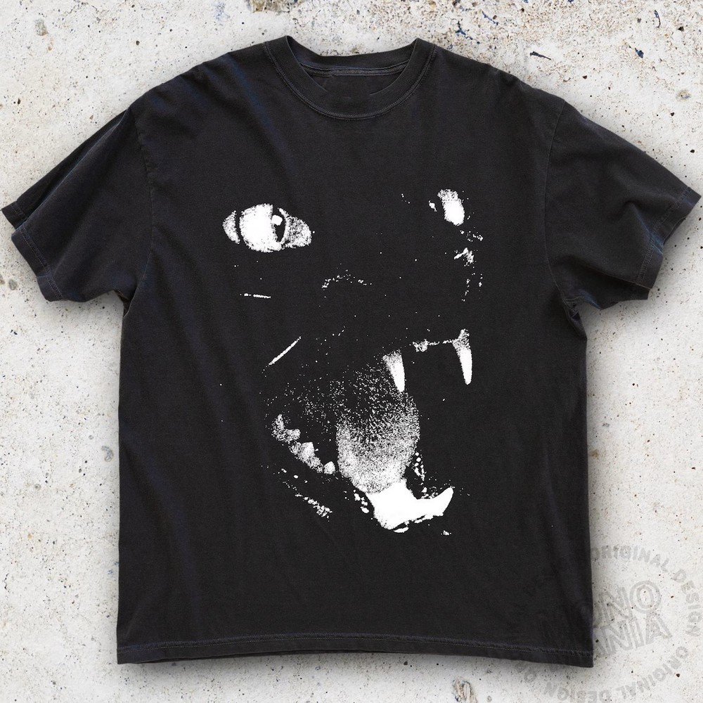 Black Cat Face Vintage Graphic Tee Gothic Streetwear Unisex Shirt Size S-4XL