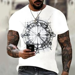 Camiseta Con Estampado 3d De Brújula Para Hombre Camisa Corta Moda Hip-hop Lujo