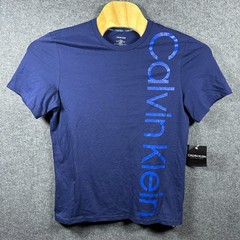 2 Calvin Klein Shirt Mens Medium Blue White Graphic CK Logo Short Sleeve Tees