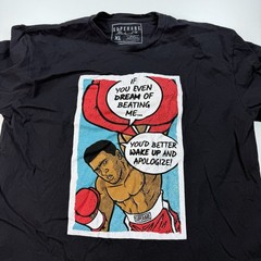 Super Rage Muhammed Ali Graphic Shirt Mens Extra Large XL Black Crew Neck Cotton