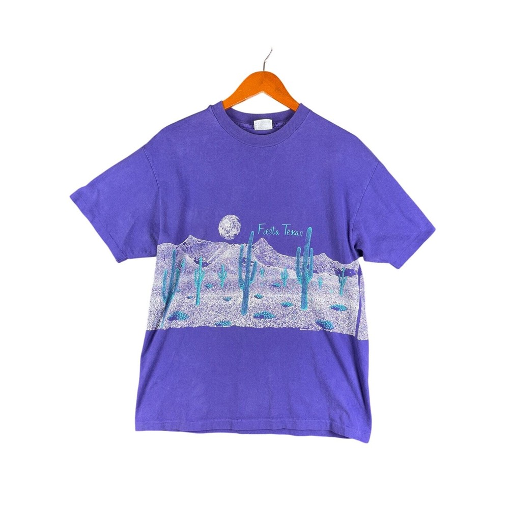 Hanes Beefy Pre Shrunk Single Stitch Fiesta Texas Shirt Purple Teal Mens Large