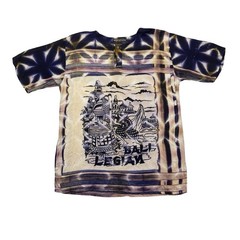 Legian Bali Shirt Mens Large L Purple Tie Dye Batik Abstract Henley Short Sleeve