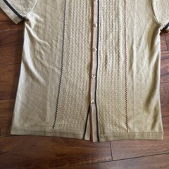 Stacy Adams Full Button Up Brown Polo Dress Shirt Men’s L Knit Embroidered Retro