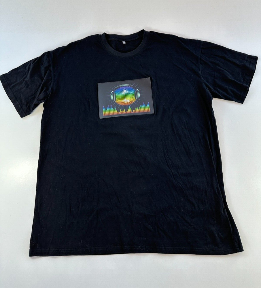 Sound/Music Activated Light Up Flashing LED Equalizer Blk Rave T-Shirt Sz XXL