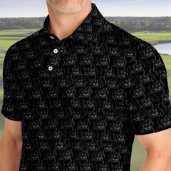 Black Cat Golf Polo Shirt Men Funny Rude Middle Finger Cat Dad Gift (S-5XL)