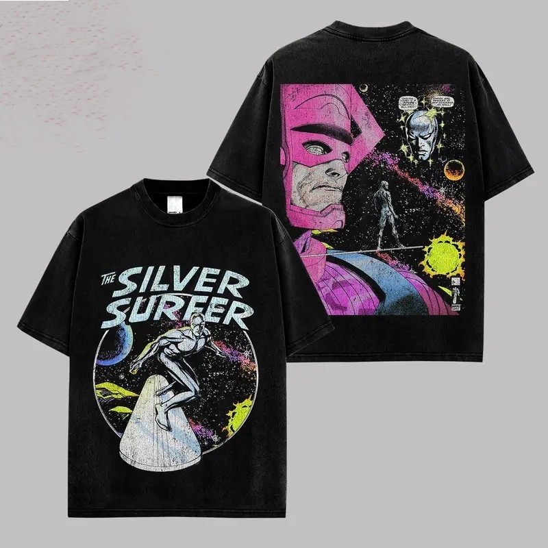 Galactus vs Silver Surfer T-Shirt Retro Vintage Comic Graphic Tee Cotton Gift