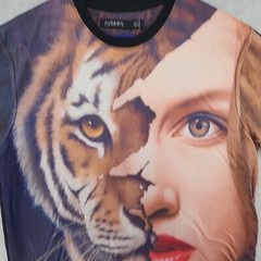 Hudson outerwear t-shirt large half woman tiger face print skate AoP Animal