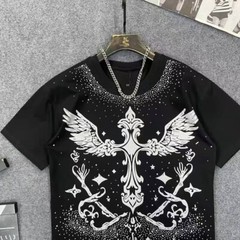 Men Fashion Luxury Trend Cross Wing Drills Rhinestone Diamond Streetwear T-Shirt
