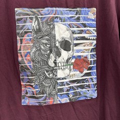 Robert Graham Mens Skull Wolf Rose Short Sleeve Graphic T Shirt Sz S Burgandy