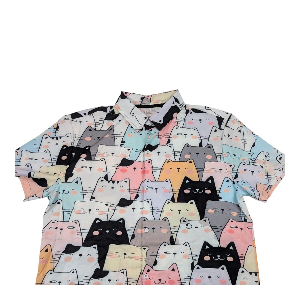 Anime Kitty Cat Button Up Shirt, MEOW MEOW! Colorful Cats Sz XL