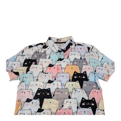 Anime Kitty Cat Button Up Shirt, MEOW MEOW! Colorful Cats Sz XL