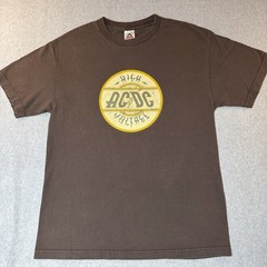 Y2K AC/DC High Voltage Band T Shirt Brown Graphic Rock Tee Men L Distressed Logo