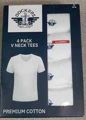 Men’s Short Sleeve V Neck T-shirt Size S 34-36 Dockers 4 Pk Premium Cotton White