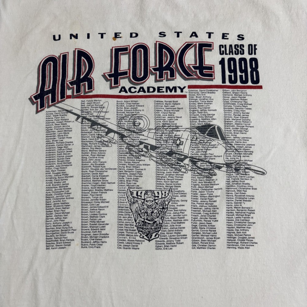 Vintage Air Force Academy Class Of 1998 Shirt Mens XL White Gear For Sports Tee