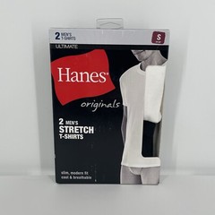 Hanes Originals 2-Pack Ultimate Stretch T Shirt White Black Size Small 34-36”