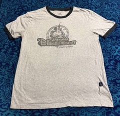 vintage “SHANGHAI” DISNEY RESORT T-SHIRT ADULT M medium GRAY~NAVY BLUE TRIM S/S