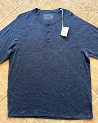 Faherty Cloud Henley T Shirt Mens XXL Navy Blue Heather Long Sleeve $98 NWT