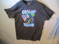 Chillin’ Like A Villian Mens T-Shirt Sz LRG Black Skull Grim Reaper 100% Cotton