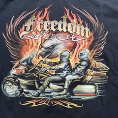 VTG Y2K Gildan Freedom Forever Shirt Sz Large Bald Eagle Biker America Flames