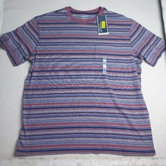 Roundtree & Yorke Mens Large Striped Pocket T Shirt Blue Pink Cotton Soft
