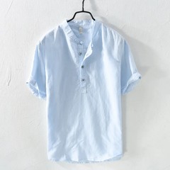 Men’s Linen Short Sleeve T-Shirt Pure Color Breathable Casual Shirt Lightweight