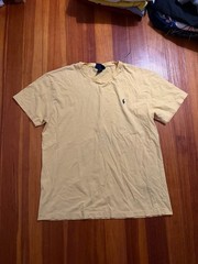 Vintage Polo Ralph Lauren Yellow Single Stitch T-Shirt Navy Blue Pony Logo