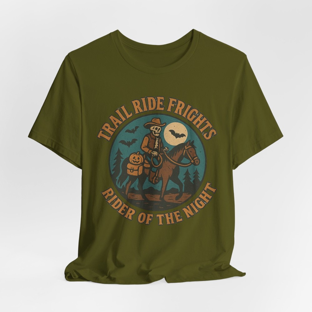 Trail Ride Frights Rider of the Night Halloween Skeleton Horse Rider T-Shirt