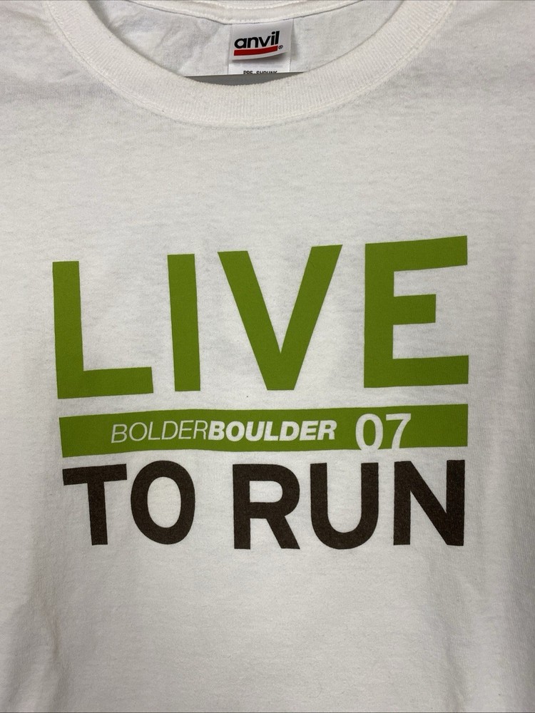 Bolder to Boulder 2007 T Shirt Sz XL White 5K Running Race Live to Run Colorado
