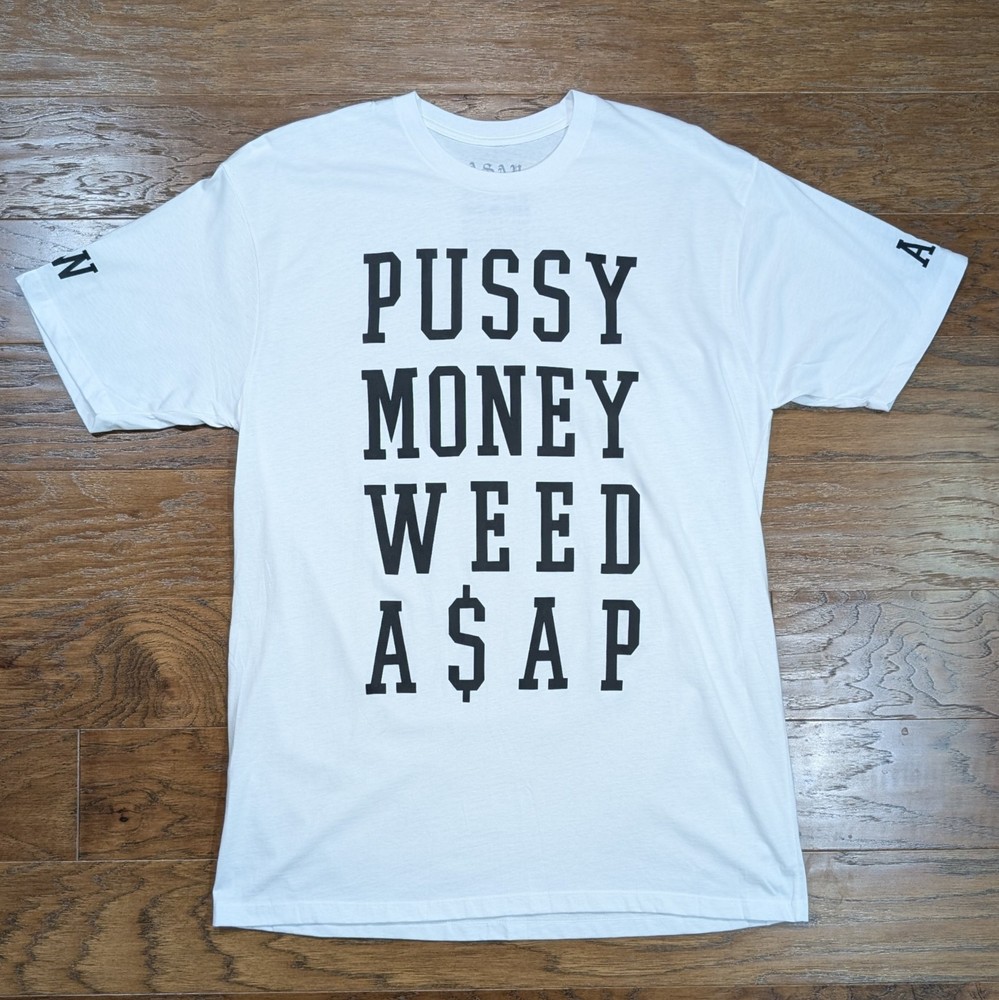 New A$AP Rocky Official Pussy Money Weed Size X Large Rap Tee 22×31 Rare