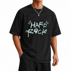 Music Rock Graphic T-Shirt Pre-Washed Black Cotton Vintage Washed Unisex Tee