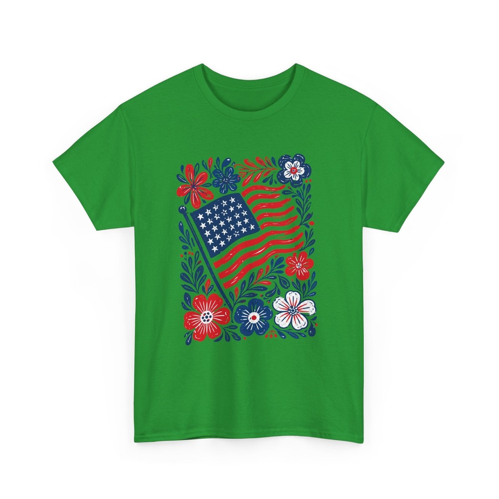 American Flag Floral Men’s T-Shirt Patriotic USA 4th of July New Gift Tee