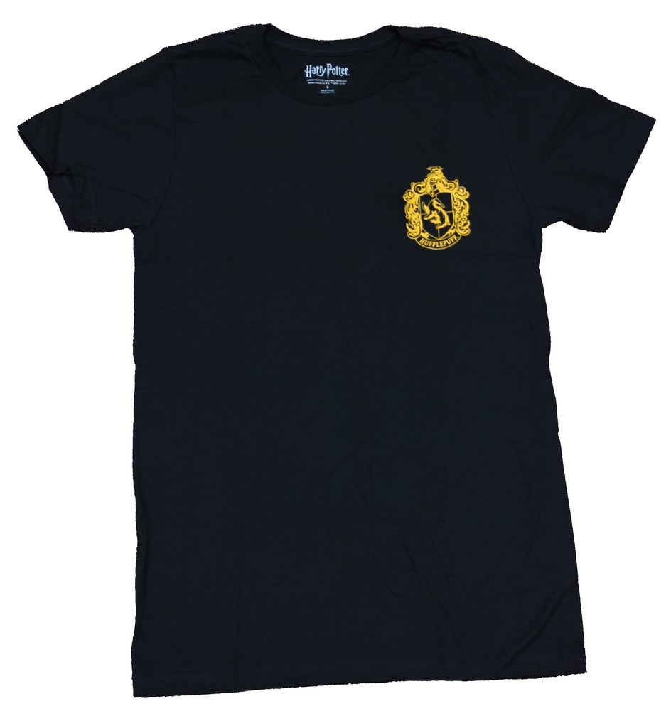 Harry Potter Adult New T-Shirt – Hufflepuff Lapel Quidditch Crest Logo Back