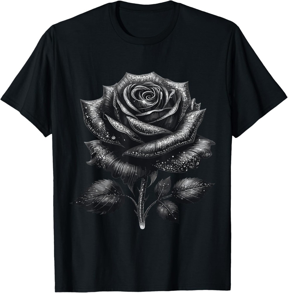 Black Rose with Silver Sparkes T-Shirt