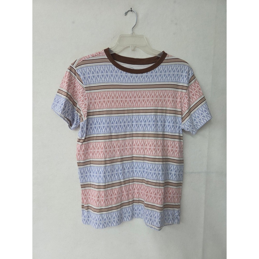 Original Use T-Shirt Mens Small Blue Pink Brown Geometric Stripe Crew Neck Tee