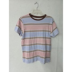 Original Use T-Shirt Mens Small Blue Pink Brown Geometric Stripe Crew Neck Tee