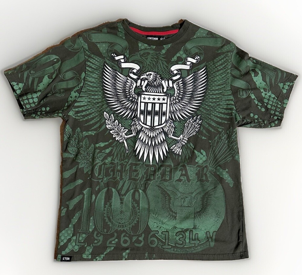 Y2K Contender Cheddar Money 100 Dollar Bill Green Short Sleeve Crew XL Tee Shirt
