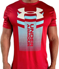 Under Armour Mens Red Performance Gym Training Shirt Athletic Workout Tee Logo