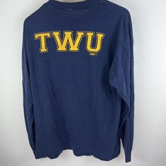 Faded/distressed vintage Navy blue long sleeve shirt with yellow logo size large