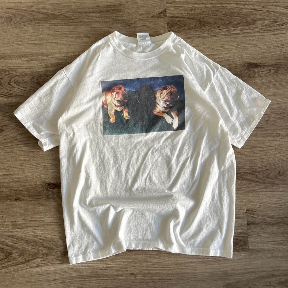 Vintage 90s Shar Pei Dog Box Graphic Nature Art Tee XL Single Stitch