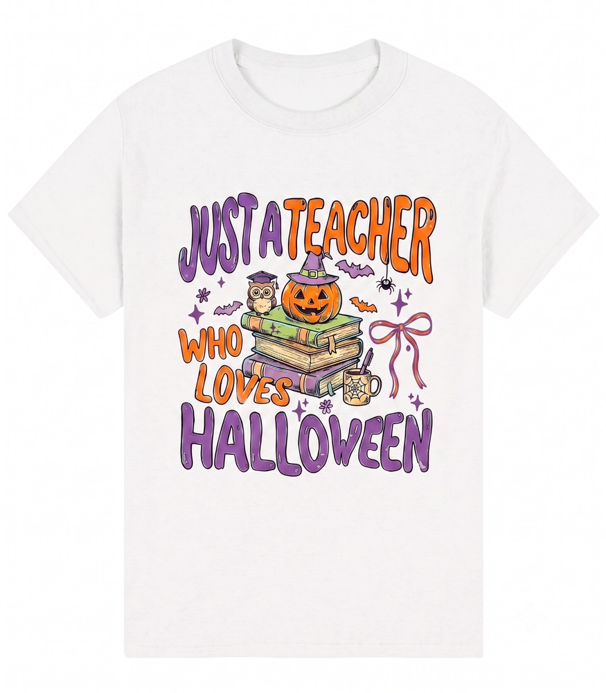 Retro Teacher Halloween T Shirt Funny Just A Teacher Who Loves Spooky Fall Tee