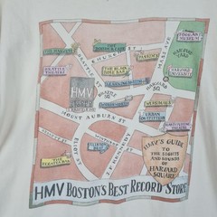 Vntg HMV Boston Shirt Mens Large White Harvard Square Record Store Single Stitch