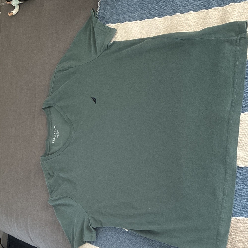Nautica Men’s Green Crew Neck Short Sleeve Cotton Knit Logo T-Shirt XL