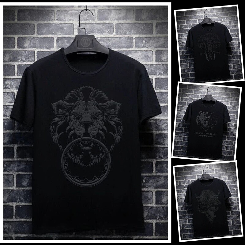 Fashion Trend Graphic Loose Print Summer Short Sleeve Luxury Men Black T-Shirt