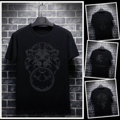 Fashion Trend Graphic Loose Print Summer Short Sleeve Luxury Men Black T-Shirt