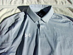 NWT Under Armour Loose Fit Trophy polo, men’s LT, XL, heather gray, poly.