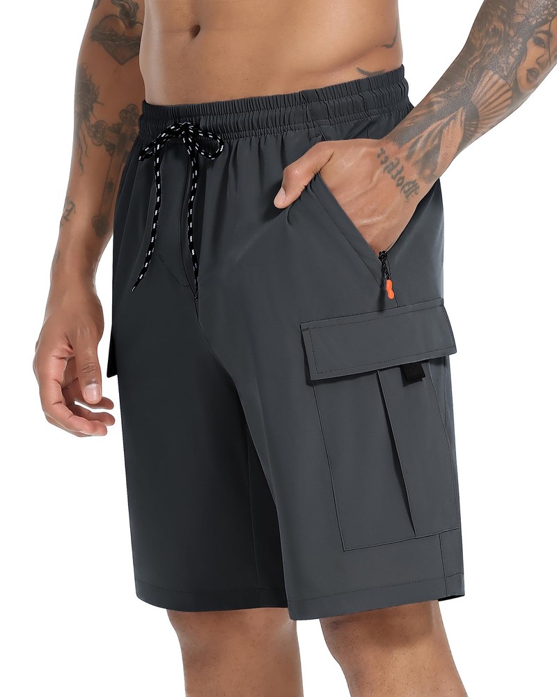 Men’s Cargo Shorts Quick Dry Lightweight Stretch Hiking Large, Dark Grey