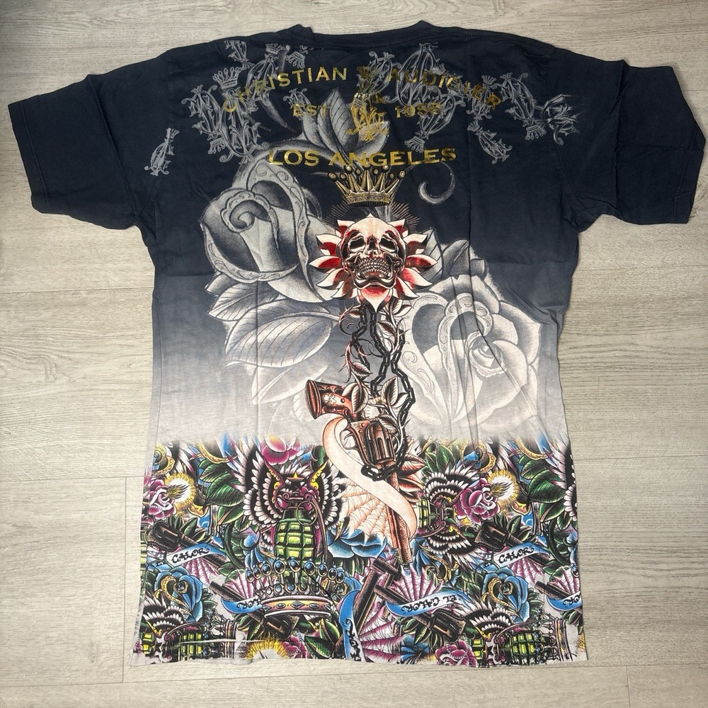 NEW Rare VINTAGE Christian Audigier Weapons Shirt Red Foil Size XXL