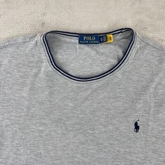 Polo Ralph Lauren T Shirt Men XL Grey Contrast Collar Short Sleeve Blue Pony